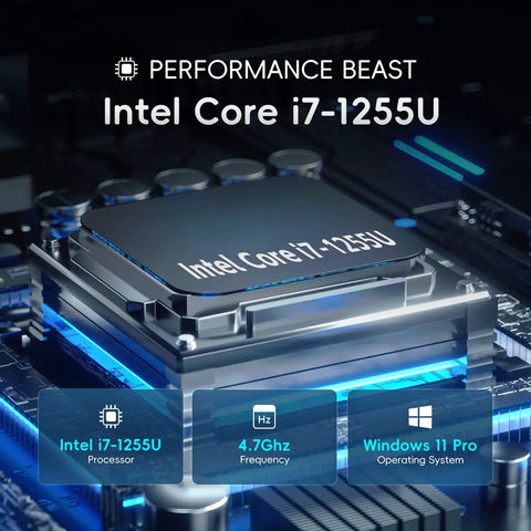 Straight Up Beast Ten Point One Inch Windows 11 Pro Rugged Tablet With Intel Core I7 Processor Sixteen Gigabytes Ram 128Gb Ssd Featuring Hot Swap Battery Fhd Display And Cellular Connectivity close-up of Intel i7-1255U processor inside rugged tablet.
