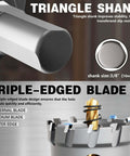 Front view of METOTY 19-piece carbide hole saw kit for metal with triangle shank and titanium pilot