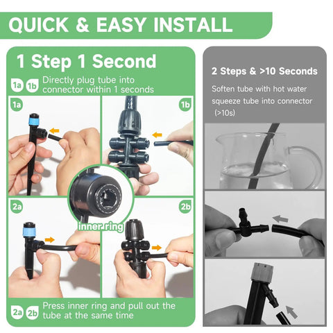 Quick Connect Drip Irrigation Kit 200 Ft With Half Inch And Quarter Inch Tubing, Automatic Garden Watering System installation steps