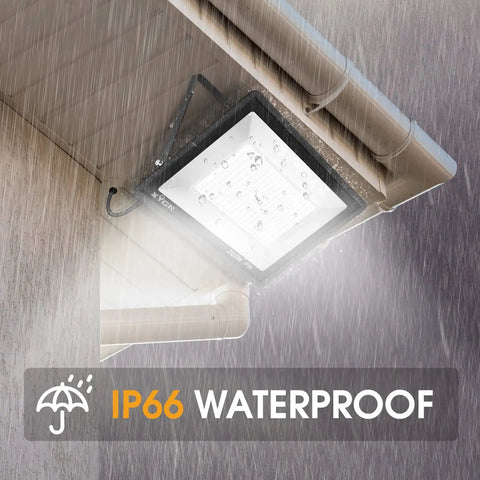 Two Pack 150W LED Flood Lights Outdoor IP66 floodlight with rain protection under roof, 15,500 Lumen Waterproof Lighting