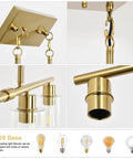 Close-up of Modern Gold Kitchen Island Chandelier 4 Light Dope Brushed Brass Farmhouse Pendant With Glass Shades, E26 base.