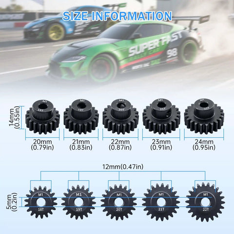 5Mm Bore Pinion Gear Set For RC Cars 1 By 10 And 1 By 8 - 18T 19T 20T 21T 22T Metal Motor Gears Durable Upgrade For Smooth Mesh