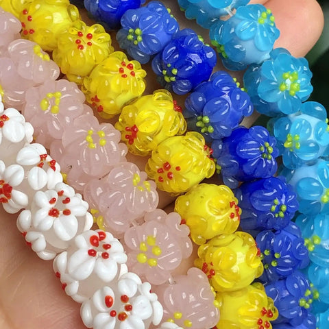 Sick Yellow Flower Lampwork Glass Beads Handcrafted For Jewelry Making DIY Bracelet Necklace Crafting Supplies Featuring Dope Floral Patterns And Top Shelf Durability