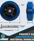 Rock Solid 6 By 2 Inch Polyurethane Caster Wheels Blue Polyolefin Core 900 Lbs Per Wheel Set Of 20 showing wheel dimensions and material.