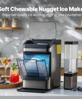 Countertop Nugget Ice Maker Makes Forty Eight Pounds Per Day With Instant Freeze Speed And Zero Stress Cleaning Whips Up Smooth Chewable Pellets For Legit Chill Backyard Hangs on kitchen surface with drinks and ice.