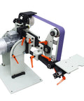 Heavy Duty Variable Speed Belt Sander And Knife Grinder Featuring Wheel Plus Flat Platen Tool Rest For Metal And Wood Polishing 1500W Motor 220V rock solid workbench with adjustable components.