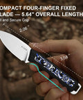 Close-up of Whiskey Jack Fixed Blade Knife 2.06 Inch Drop Point AEB L Blade Steel being held, showing length and ergonomic grip.