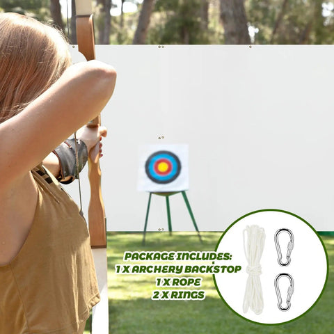 5x5 Ft Archery Backstop Netting Arrow Catcher For Bow Training in use, target setup with accessories for indoor or outdoor practice