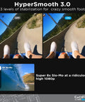 Comparison of HyperSmooth 3.0 stabilization effects on Waterproof Action Camera With Front LCD And Rear Touch Screens, 5K Ultra HD Video, 23.6MP Sensor For High Detail Photos, 1080P Live Streaming, Webcam Mode, Advanced Stabilization And Horizon Leveling For Smooth Shots On Every Adventure with slo-mo surfing footage