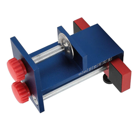 Rock Solid Cabinet Face Frame Clamps Hella Sturdy Aluminum Alloy Clamping Gear For Smooth Woodworking Installation And Precise Universal Alignment With Heavy Duty Grip showing blue clamp with red handles.