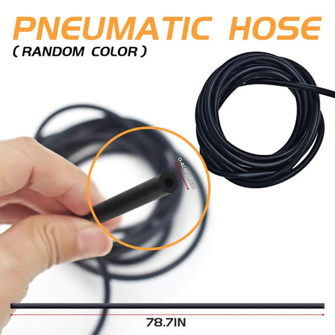 Close-up of a black pneumatic hose, 78.7 inches long, part of the 33 Piece Pneumatic Pumps Parts Kit For Building Toys And Technic Includes Air Cylinders Switches Tubes Push Rods Pressure Gauges T Connectors Actuators Alloy Joints And Air Tank Compatible With Technic Pumps.