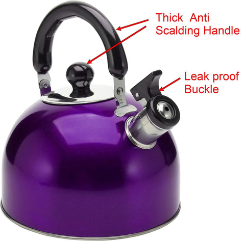 Purple 3 Liter Stainless Steel Tea Kettle That Boils Water Fast For Tea And Coffee, Food Grade Build, Durable Kitchen Must Have