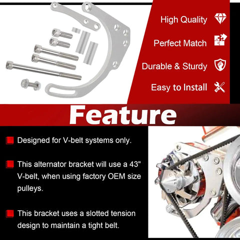 Low Mount Alternator Bracket With Double Hump Heads Adjustable Billet Kit For Small Block Chevy SBC 305 327 350 V8 with parts