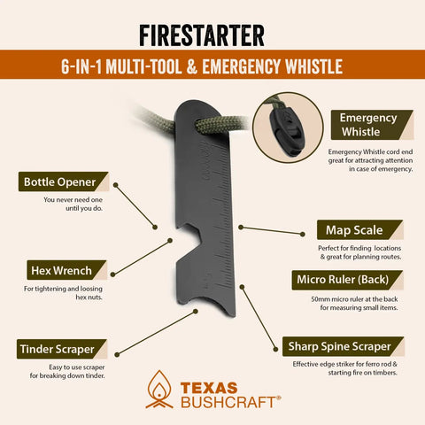 Bushcraft Fire Starter With Three Eighths Inch Ferro Rod Striker And Paracord Wrist Lanyard Waterproof Flint Fire Steel Survival Lighter