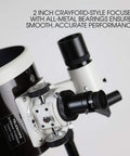 Close-up of Flextube 200 Dobsonian 8 Inch Collapsible Telescope focuser and bearings, showcasing smooth performance.