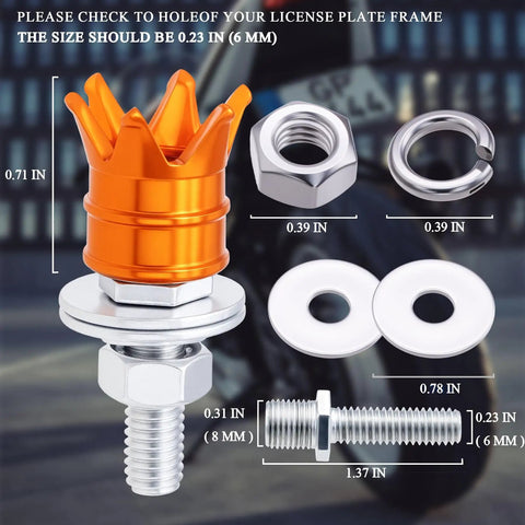 Cool Crown License Plate Screws 4 Pack Anti Theft Fasteners In Aluminum Alloy And Stainless Steel Orange Universal Fit
