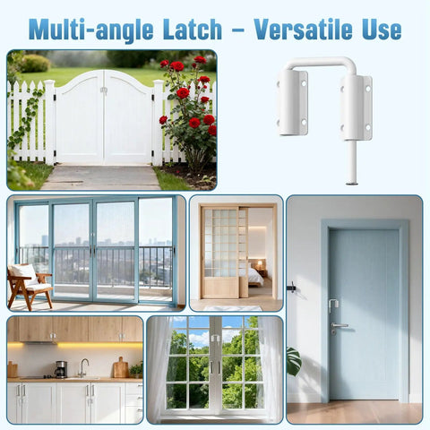 Updated Aluminum Alloy Patio Sliding Door Loop Lock For 90 And 180 Degree U Track Latch on white garden gate and sliding doors