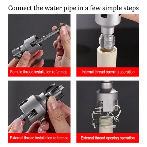 All In One Pipe Threading Tool Kit For One Half And Three Quarter Inch PVC Water Pipes Internal And External Threading Opens Threads Fast Pro Grade Universal Compatibility With PPR MPP Piping Fits Electric Drill 2025 Model used on pipe