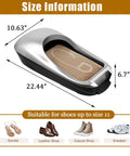 Automatic Shoe Cover Dispenser With Walk Through Overshoe Film Skip The Squat Hands Free Stainless Steel Blade Walk Thru Guard Fits US Size 11 dimensions 22.44x10.63x6.7 inches.