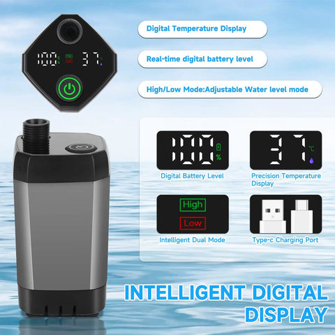Power Packed Portable Camping Shower Kit With LED Battery And Temperature Display Rechargeable 6000mAh Battery