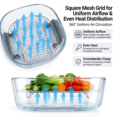 Premium 304 Stainless Steel Crisper Rack Set Compatible With Select Four Quart And Six Cup Air Fryers Heavy Duty two piece kit with square mesh grid for even heat distribution.