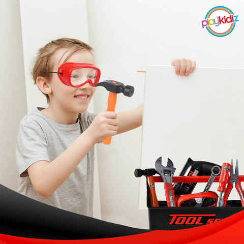 Dope 22 Piece Kids Tool Box Set With Working Push Button Drill Hammer Screwdriver Wrench And Pliers Super Sick Construction Playset With Sturdy Carry Chest For Toddlers Age 3 Plus Perfect Gift Idea