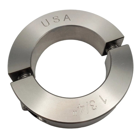 Dang Tough Two Piece Shaft Collars With 1.75 Inch Bore Diameter Premium 303 Stainless Steel close-up view.