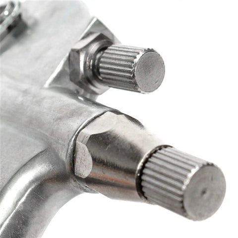 Top Tier Gravity Feed Pneumatic Spray Gun With 0.5mm Nozzle adjustment knobs close-up, showcasing its durable alloy construction.