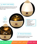 Star Projector Night Light With Timer For Kids 360 Degree Rotating Moon And Stars Sky Projector Lamp showcasing modes.