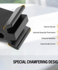 Close-up of dovetail finder bracket showing special chamfering design for secure assembly and aesthetics.