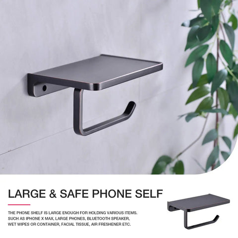 Oil Rubbed Bronze Wall Mount Toilet Paper Holder With Built In Phone Shelf And Storage Super Handy Dispenser Removable Paper Hook Adjustable Direction Durable Zinc Build For Modern Bathroom Must Have