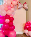 Pink Bow Balloons Kit includes 30 pieces of 12 inch balloons in hot pink rose dots and confetti styles plus two big foil bow balloons