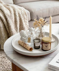 Super Smooth Spinning Ceramic Lazy Susan Tray With Natural Acacia Wood Base Round Rotating Kitchen Counter Organizer And Farmhouse Condiment Holder Totally Game Changer with decorative items.
