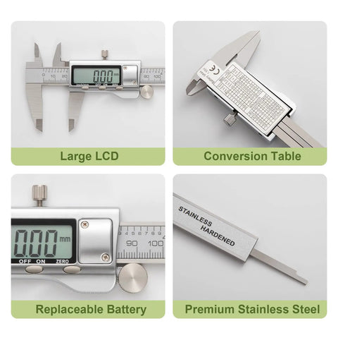 All Metal Digital Caliper 0 To 12 Inch Measuring Tool With Auto Off Conversion Between Inches And Millimeters Stainless Steel Depth