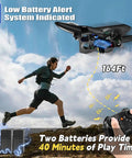 V32 Foam RC Plane With 3 Batteries Remote Control Airplane shown mid-flight, LED lights on, person running nearby, remote and battery visible