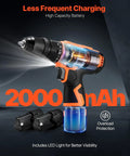 Cordless 5-In-1 Drill Driver Kit with dual speed, quick-change chuck, two batteries, LED light, and overload protection.