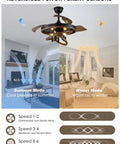 Bella Depot 42" Rustic Retractable Ceiling Fan with Lights and Remote displaying summer and winter modes in a modern living room.