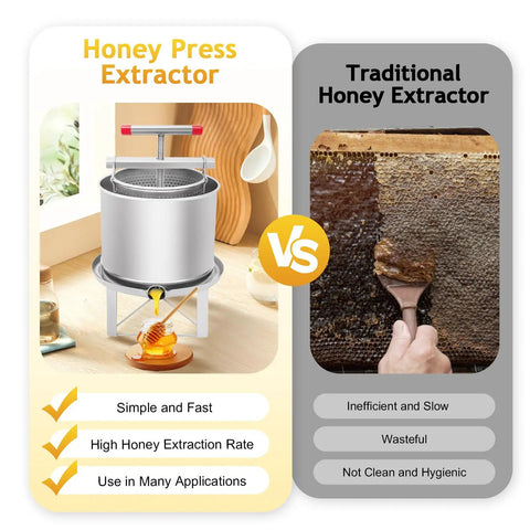 Manual Honey Press Extractor For Beeswax And Honeycomb Drums Stainless Steel Kitchen Tool With 532.6 Oz Capacity vs traditional method