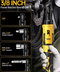 Cordless 3/8 Inch Ratchet Wrench For Dewalt 20V Battery with sockets and adapter displayed on a mechanical component
