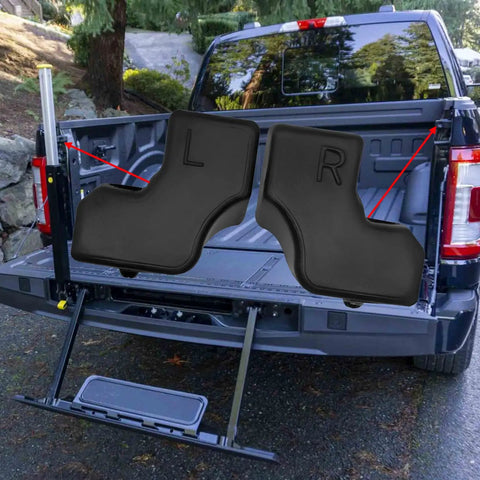 Upgraded Tailgate Rubber Bumper Cushions Kit With 4 Heavy Duty Metal Bolts for Ford F150 showing left and right side stoppers