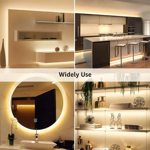 Dimmable 16.4Ft White LED Strip Light 3000K Warm White Tape Lights For Your Home Setup Kitchen Under Cabinet Bedroom Vanity