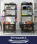 Rolling 4-Tier Sports Gear Organizer Carts With Wheels For Garage And Outdoor Use, Ball Storage Rack With Wire Basket And Fabric Bins