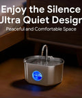 Stainless Steel Cat Water Fountain With 73oz Capacity Easy View Water Level Window Automatic Pet Drinking Fountain at night