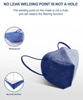 Close-up of a blue KN95 mask showing welding details, part of 60 Packs KN95 Face Masks For Adults, 5 Layer Safety Mask With 95 Percent Filtration.
