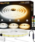Tunable White COB LED Strip Light 2700K To 6500K 16.4 Ft 24V Dimmable UL Listed Dotless Tape with RF Remote and power supply