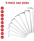 9-piece SAE section of 18 Piece Allen Wrench Set With Ball End For Bike, Furniture, And Electrical Repairs, Cr V Steel