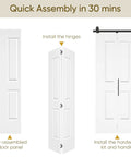 36 By 84 Inch Bifold Barn Door With Classic Raised Two Panel Design Super Smooth Side Sliding Action Sweat Equity Ready For A Custom Paint Finish No Fuss Pantry Upgrade assembly instructions for a pre-assembled white door panel.