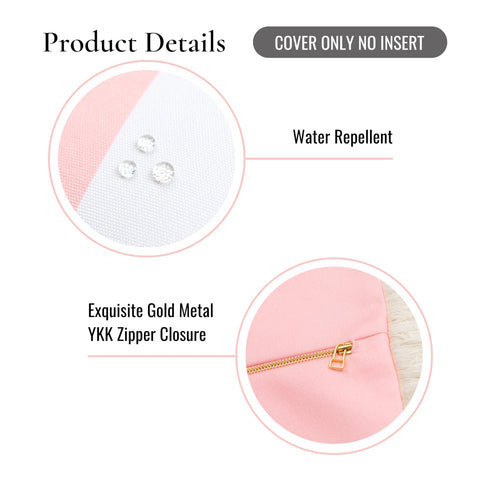 Coastal Stripe Pillow Cover 20x20 for Indoor Outdoor Use, water repellent white with blush pink, YKK gold zipper detail