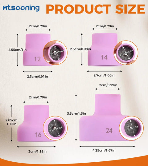 Ceramic TIG Welding Cup Set Pro Grade With Chuck 12 14 16 24 For WP 17 18 26 Torch Gas Lens Kit size chart