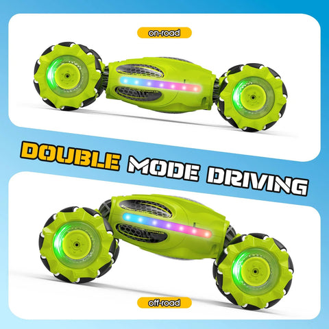 Gesture control RC stunt car with dual driving modes showcased.